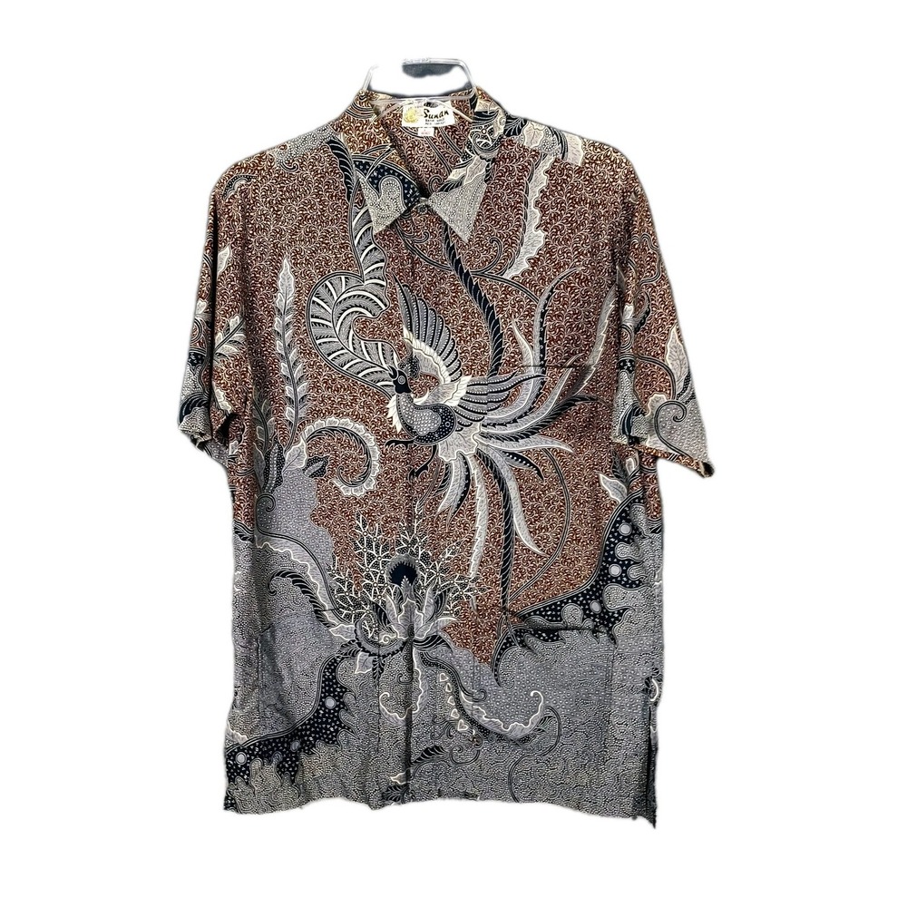 Vtg 80s Sunan Batik Solo Shirt Mens Large ( Fits Small ) All Over Print Casual